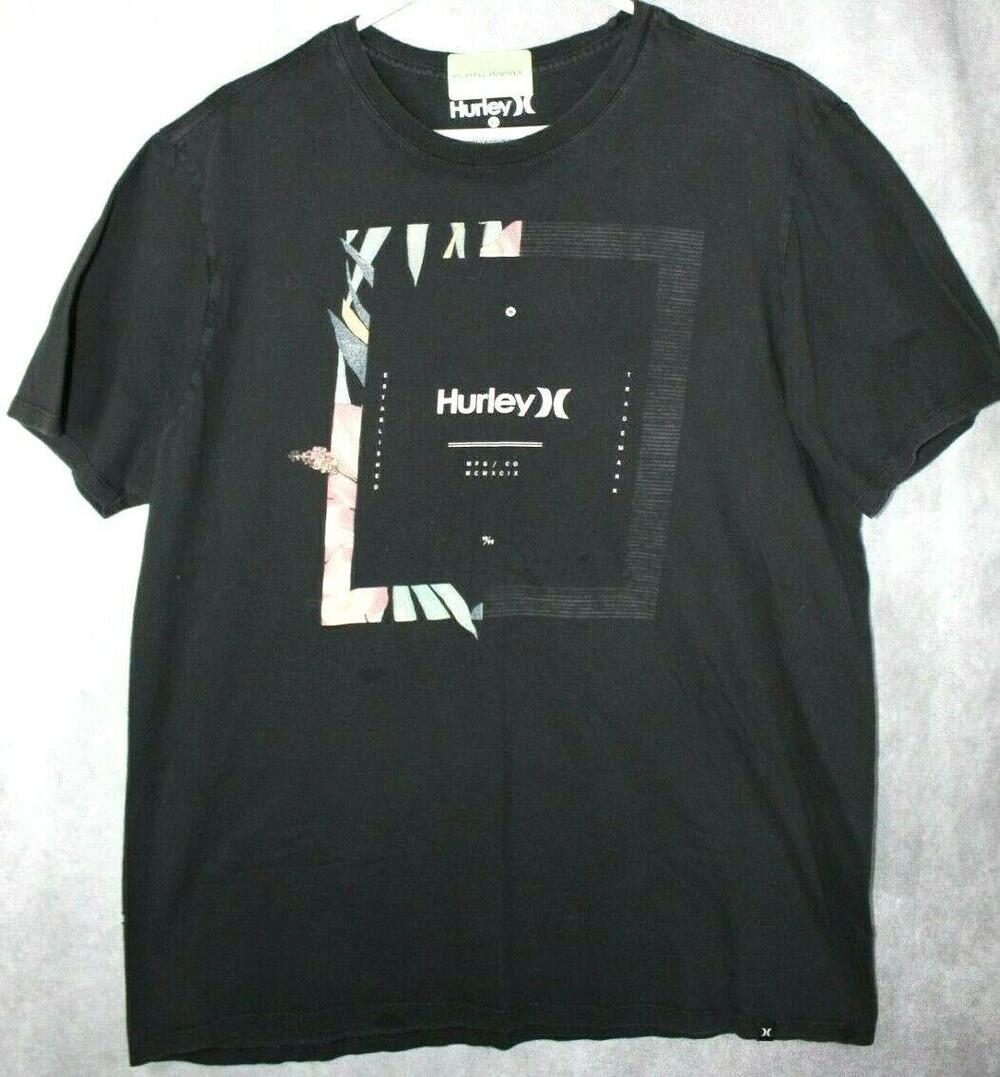 Hurley Shirt Mens XL Black Short Sleeve Graphic Crew Neck Tagless Cotton